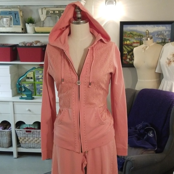 Bcbg Pink Rhinestone Track Jogging Suit